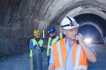 Fototapeta premium Workers talking in quarry