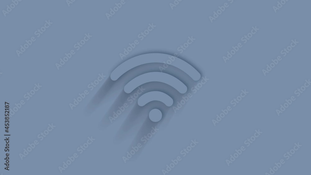 Poster Animated wi-fi wireless internet network symbol icon with shadow on blue background. Neumorphism minimal style. Transparent background. 4K video motion graphic animation.