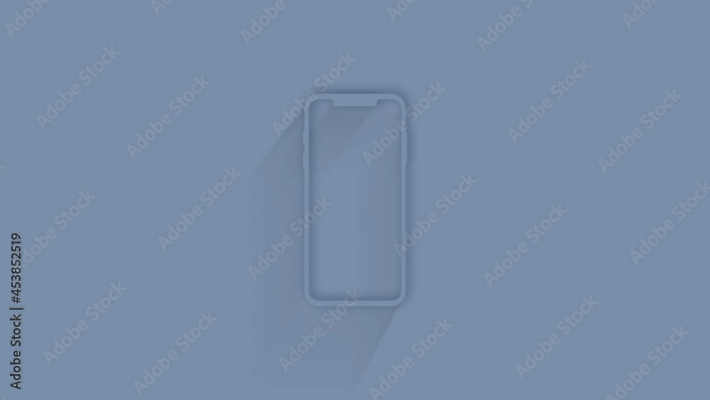 Aufkleber Animated smartphone, mobile phone icon with shadow on blue background. Neumorphism minimal style. Transparent background. 4K video motion graphic animation.