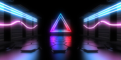3D abstract background with neon lights. neon tunnel. .space construction . .3d illustration33