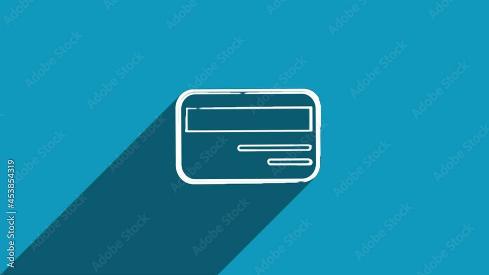 Aufkleber white line credit card icon with shadow isolated on blue background. shadow reflection design. 4k vi