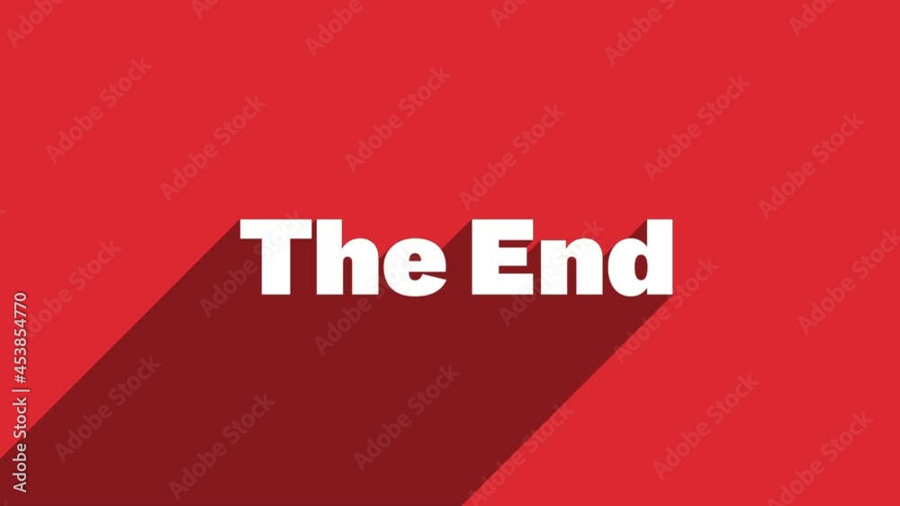 Poster the end white letters with shadow moving banner animation on red background. 4k video motion graphic