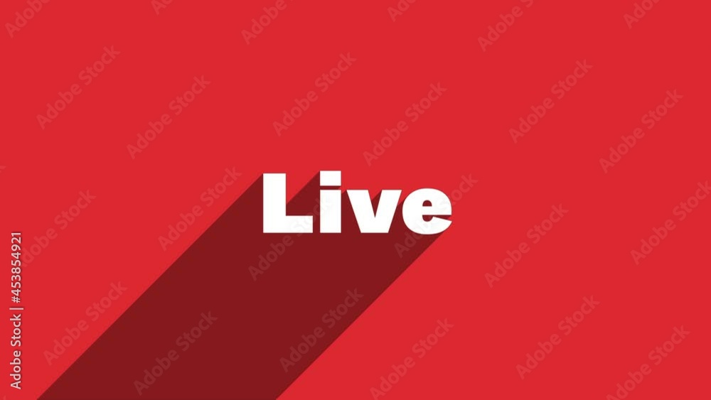 Poster live white letters with shadow moving banner animation on red background. 4k video motion graphic an