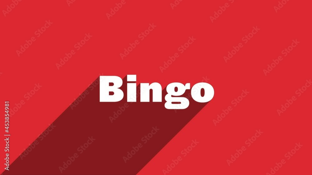 Poster bingo white letters with shadow moving banner animation on red background. 4k video motion graphic a