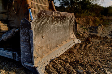 Working large machine excavator ground leveling construction