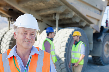 Digger and truck working in quarry