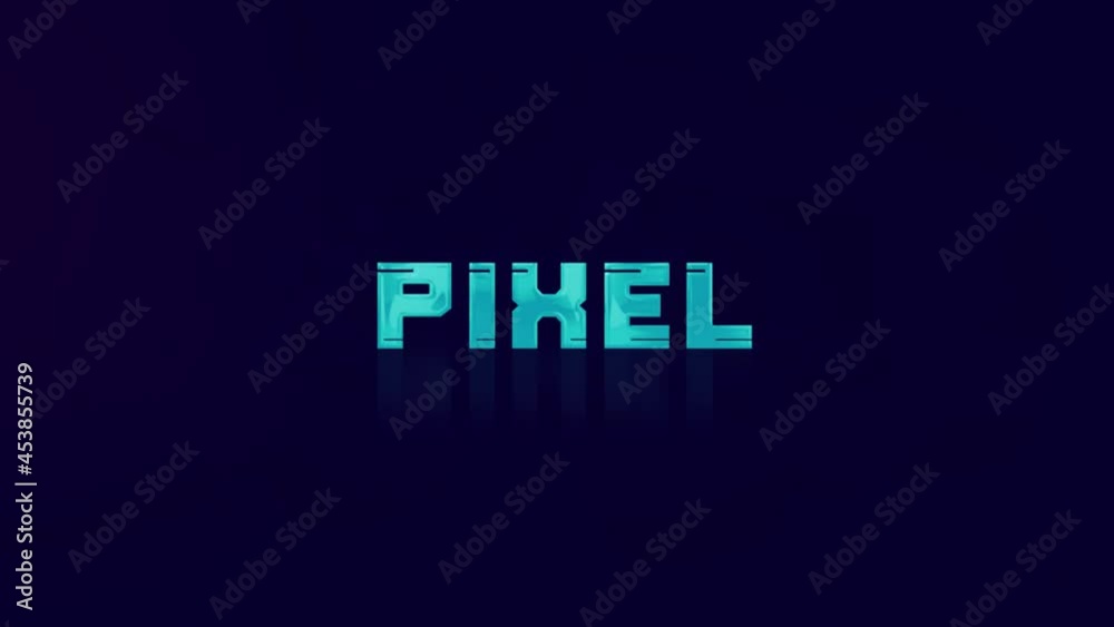 Poster animation of retro pixel text glitching on blue background. old tv glitch interference screen. 4k vi