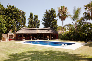 Luxury patio overlooking swimming pool