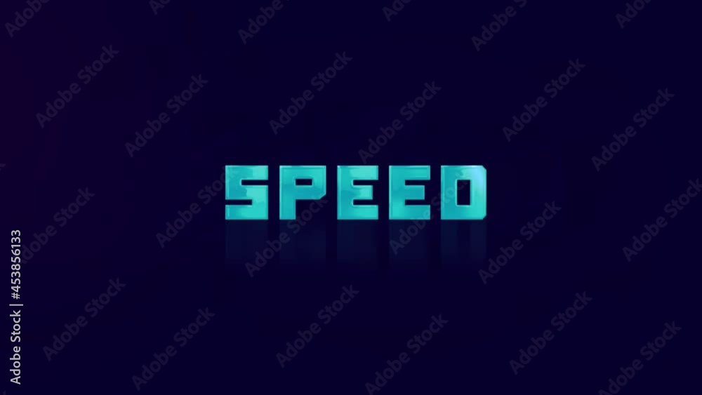 Poster animation of retro speed text glitching on blue background. old tv glitch interference screen. 4k vi