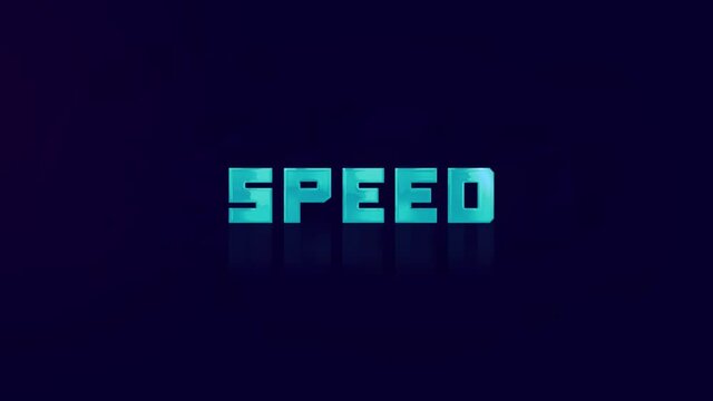 Animation of retro SPEED text glitching on blue background. Old tv glitch interference screen. 4K Video motion graphic animation.