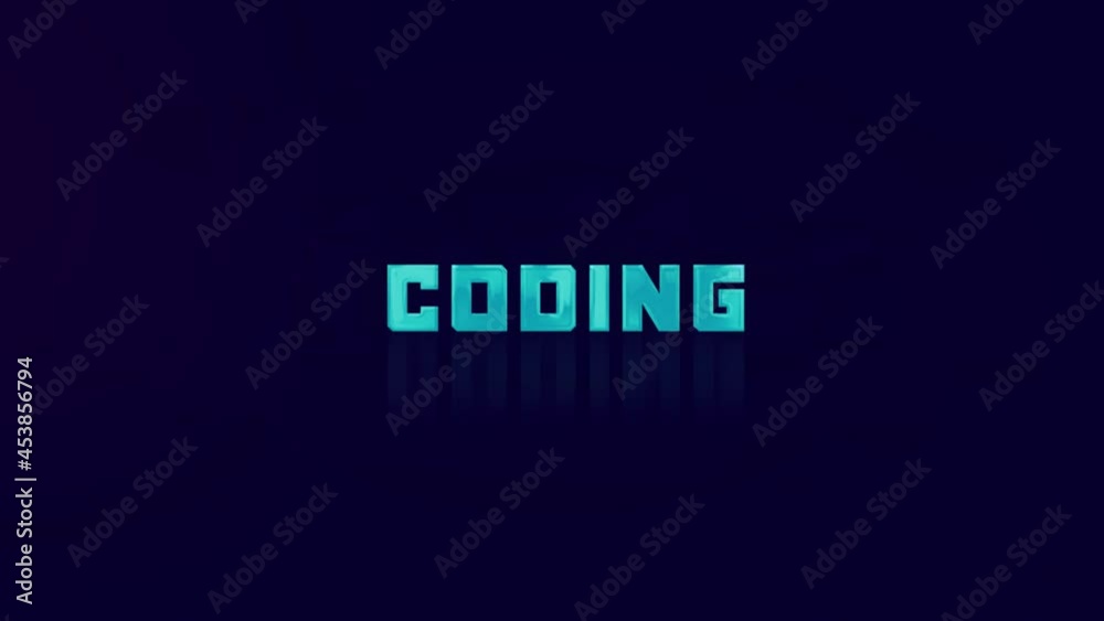 Poster Animation of retro CODING text glitching on blue background. Old tv glitch interference screen. 4K Video motion graphic animation.