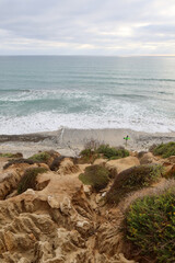 Beach Cliff Erosion on the California Coast with the Beach and Waves Below