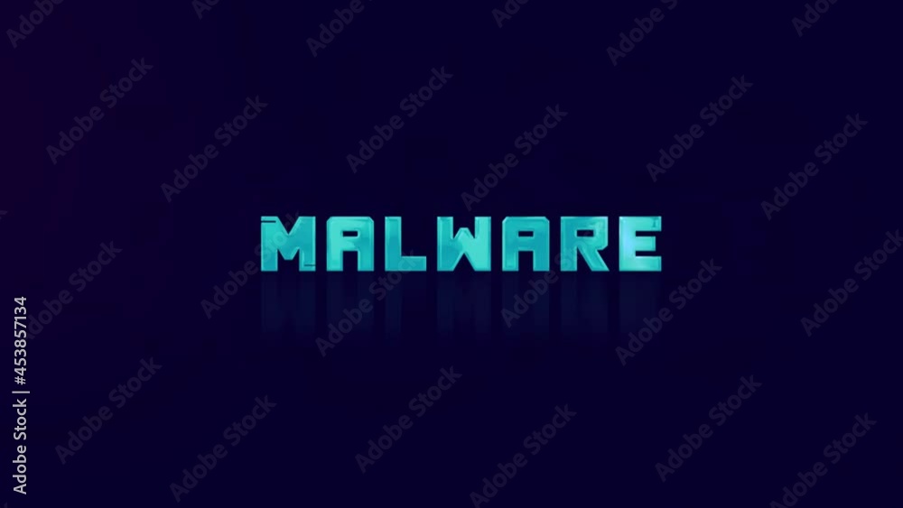 Poster animation of retro malware text glitching on blue background. old tv glitch interference screen. 4k 