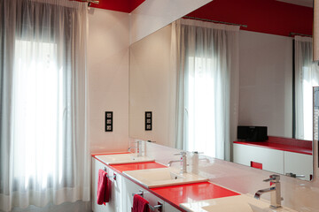 Red and white luxury modern bathroom
