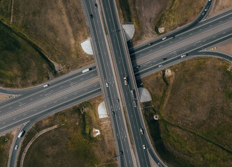 Transport junction traffic road. Aerial view of M7 highway. Kazan, Russia. 