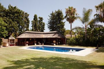 Luxury patio overlooking swimming pool