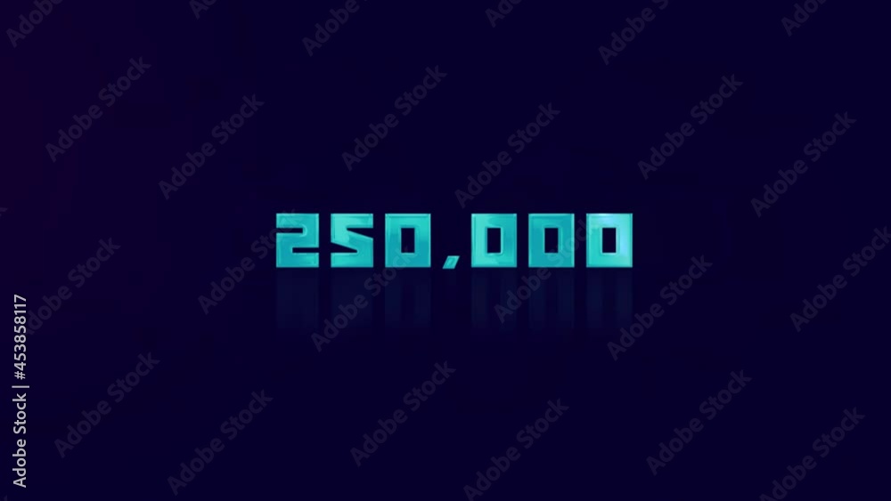 Aufkleber animation of retro 250k text glitching on blue background. old tv glitch interference screen. 250000