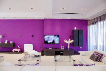Purple wall in luxury living room
