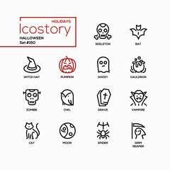 Halloween - modern line design style icons set