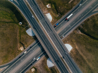 Transport junction traffic road. Aerial view of M7 highway. Kazan, Russia. 