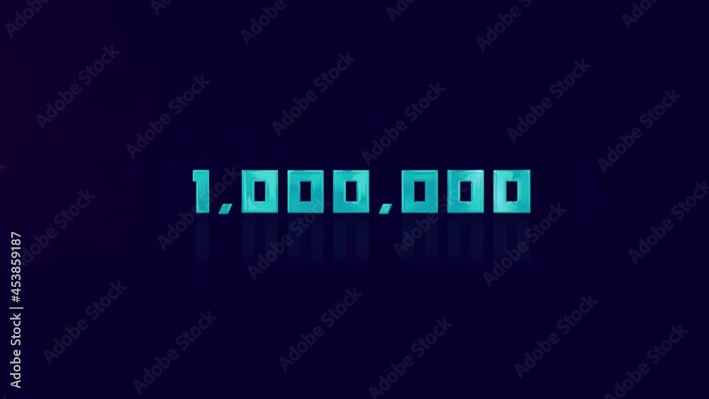 Poster animation of retro one million number glitching on blue background. old tv glitch interference scree