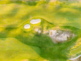 Aerial view of golf course at Praia d`El Rey beach at sunset, near Obidos, Portugal