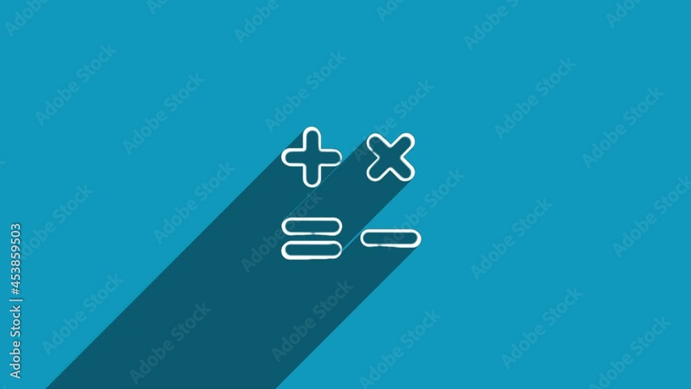Poster white line calculator icon with shadow isolated on blue background. shadow reflection design. 4k vid