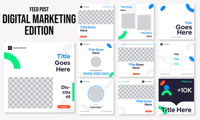 Set of editable social media instagram post digital agency design vector template ai & eps 10