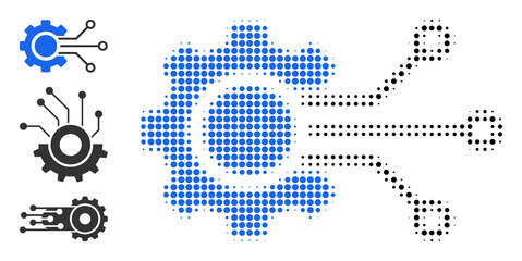 Halftone digital sensor cog. Dotted digital sensor cog constructed with small circle points. Vector illustration of digital sensor cog icon on a white background. Halftone array contains circle dots.