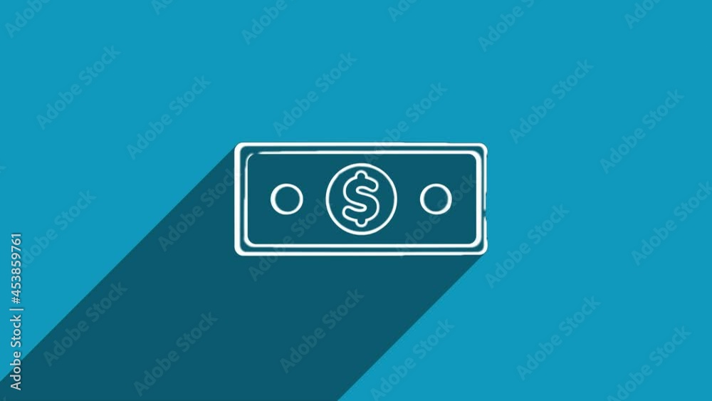 Poster white line banknote dollar icon with shadow isolated on blue background. shadow reflection design. 4