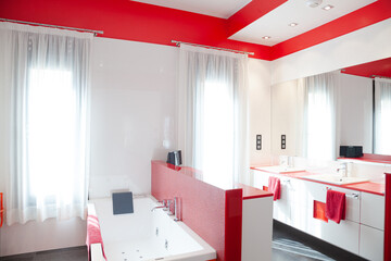 Red and white luxury modern bathroom