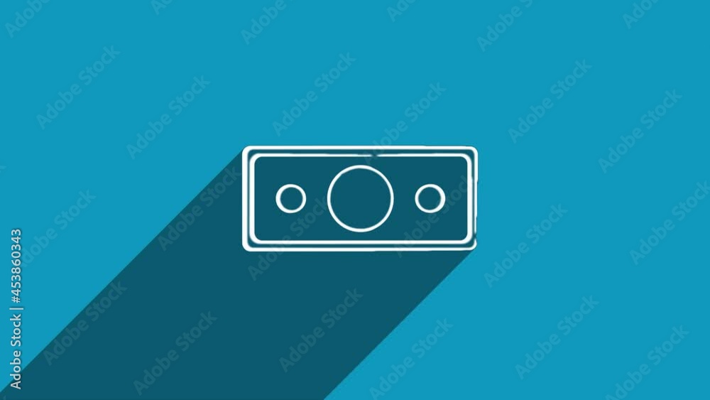 Poster white line banknote dollar icon with shadow isolated on blue background. shadow reflection design. 4