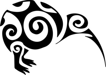 Sketch tribal kiwi tattoo or logo. Simple vector drawing bird.