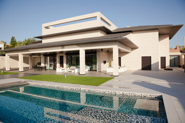 Luxury lap pool and villa