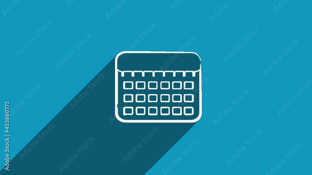 Aufkleber white line calendar icon with shadow isolated on blue background. shadow reflection design. 4k video