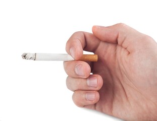 Partially smoked cigarette ina person's hand