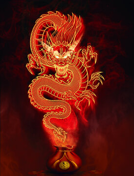 chinese dragon on red wall