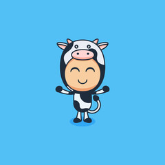 Obraz premium Cute cartoon character with a cow costume