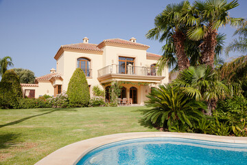 Luxury swimming pool and Spanish villa