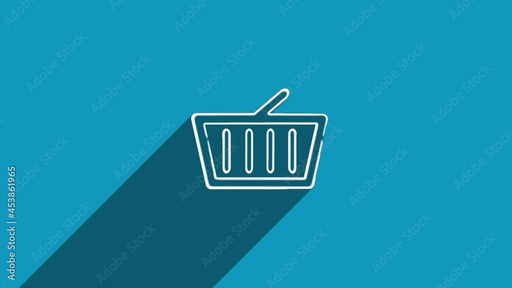 Poster white line shopping basket icon with shadow isolated on blue background. shadow reflection design. 4