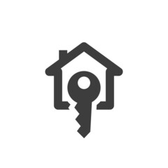 House with key black vector icon. Home, real estate logo symbol.