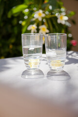 Glasses on table
