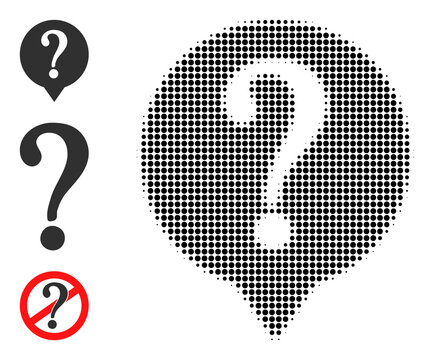 Halftone query. Dotted query constructed with small circle elements. Vector illustration of query icon on a white background. Halftone pattern contains circle elements.