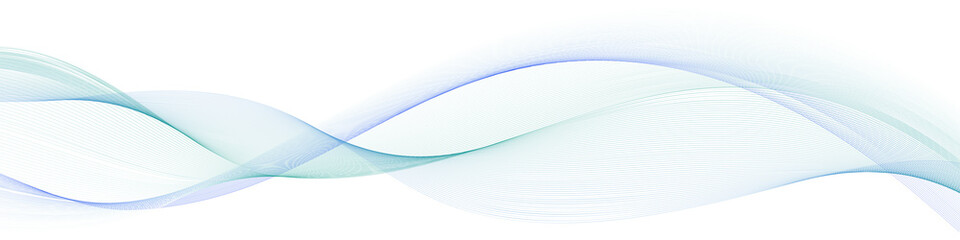 Abstract wave, blue and teal swirl wave swoosh,  color flow on white background. Transparent veil texture. Modern trendy design for border decor. Vector illustration.