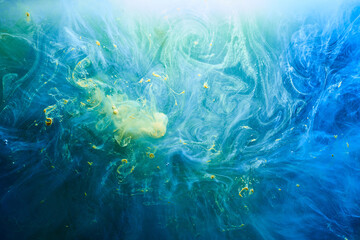 Abstract blue ocean background. Underwater swirling smoke, vibrant sea colors wallpaper, wave paint...