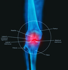 Human Knee joint anatomical diagram,  medical scheme. Educational information template.
