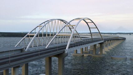 Obraz premium Crimean Bridge with lanscape on sunrise 3d render
