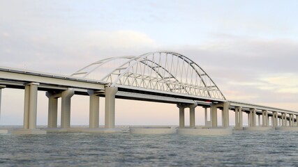 Fototapeta premium Crimean Bridge with lanscape on sunrise 3d render
