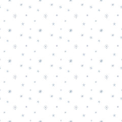Vintage watercolor christmas seamless pattern with blue snowflakes stars. Watercolor paint. decoration