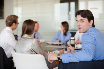 Fototapeta premium Business people talking in meeting